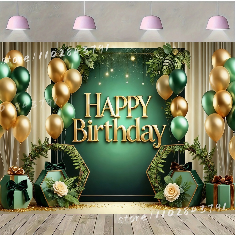 Photography Dark Cloth - Latar Belakang Selamat Ulang Tahun Hijau