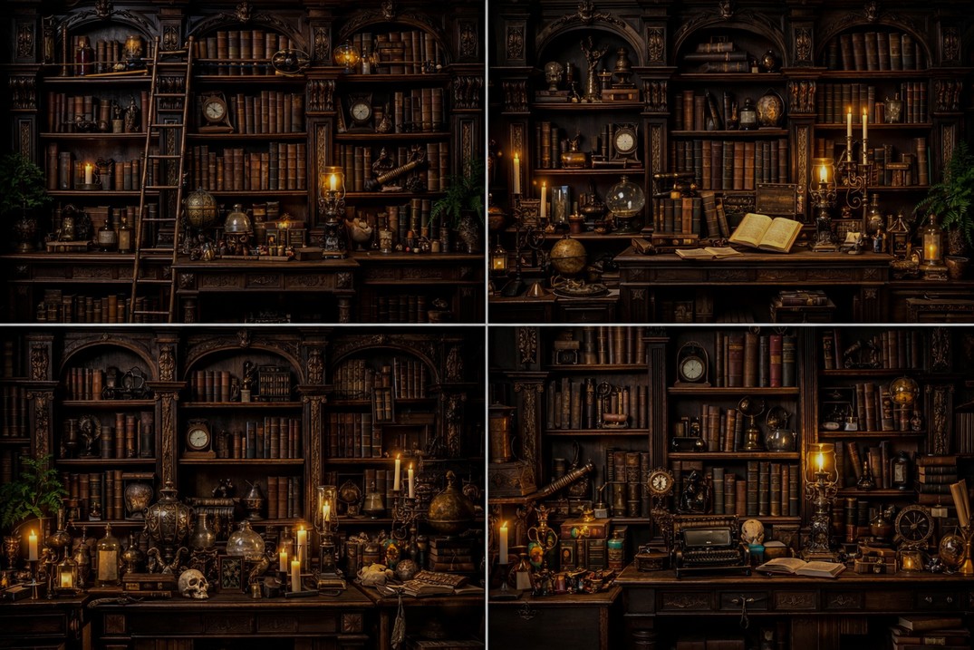 Photography Dark Cloth - Buku perpustakaan vintage, lilin, antik, dark
