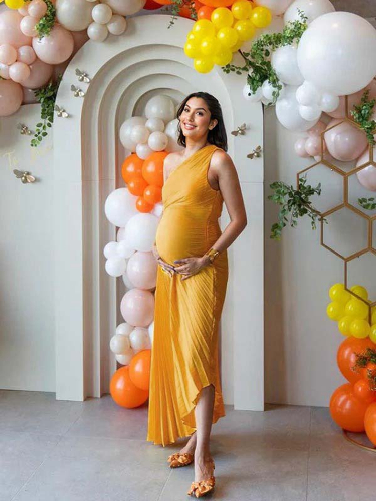 Gaun Pemotretan Kehamilan Off- - Photography Yellow ulasan dan harga